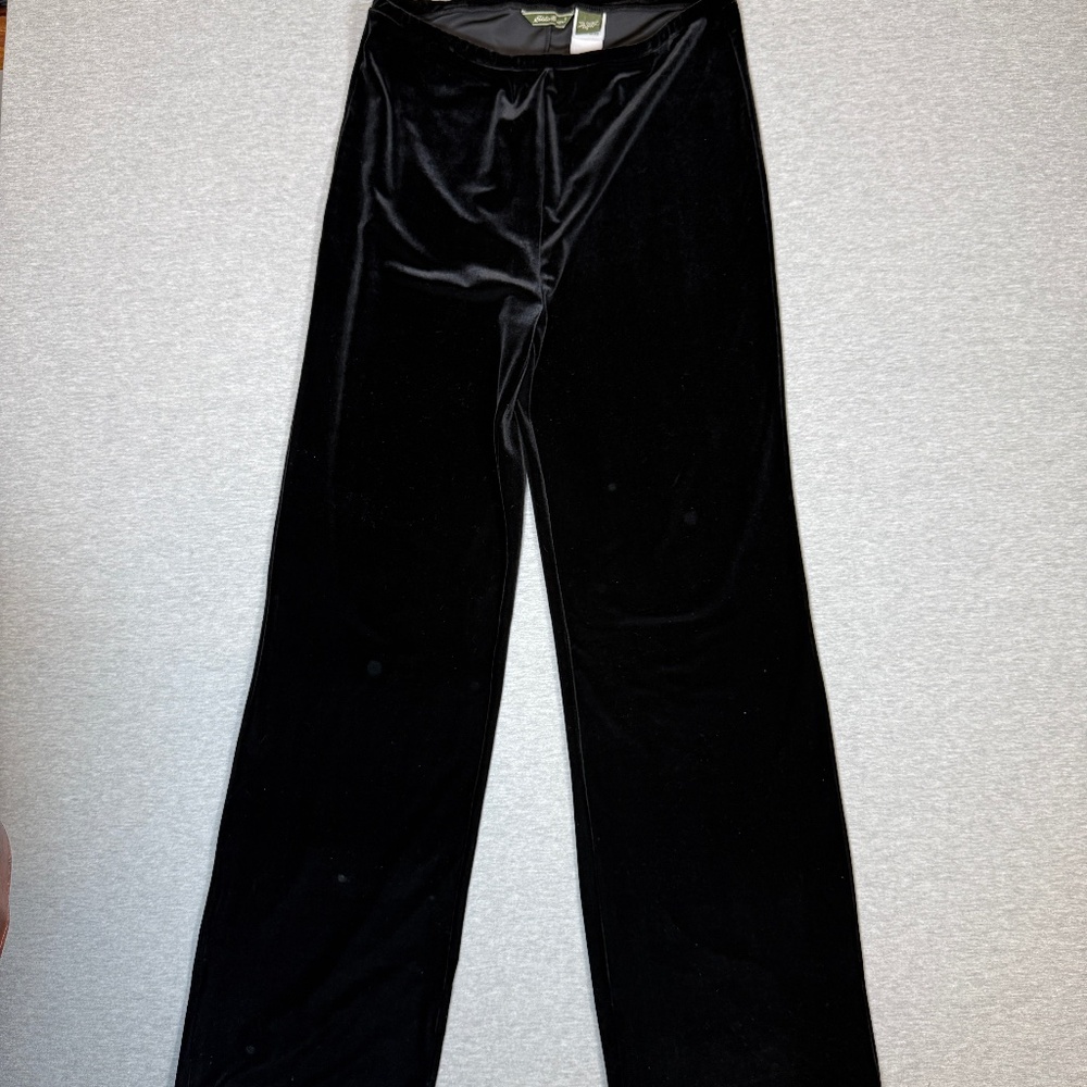Eddie Bauer Velvet Wide Leg Pant Black Pull-On Size PL Rich Deep Dark Velvet